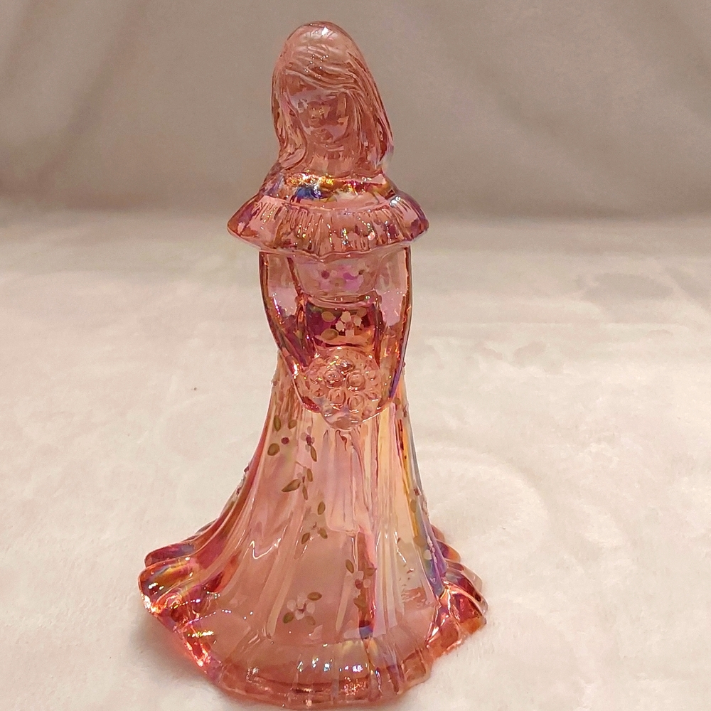 Fenton glass doll figurine / bridesmaid - Petal Pink on Carnival Glass
